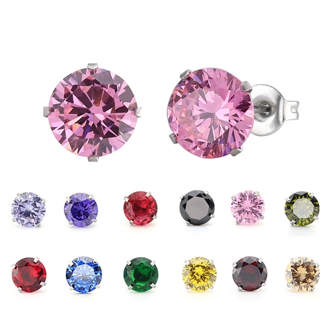 Boucles d'Oreilles Clous en Acier Inoxydable avec Zircone pour Femmes Hommes Hypoallergénique Rond Coloré Bijoux