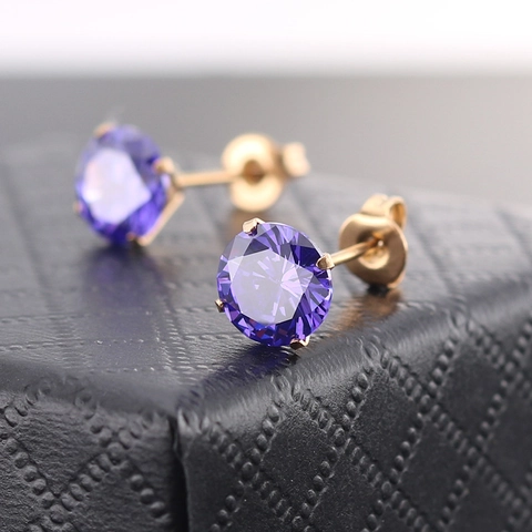 Boucles d'Oreilles Clous en Acier Inoxydable avec Zircone pour Femmes Hommes Hypoallergénique Rond Coloré Bijoux