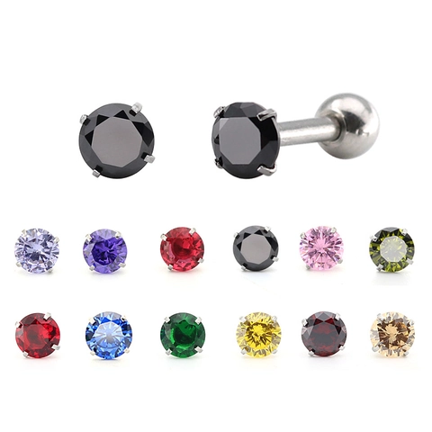 3mm AAA Zircon Stainless Steel Stud Earrings For Women Men Titanium Steel Round Four Claw Piercing Jewelry Gold Silver