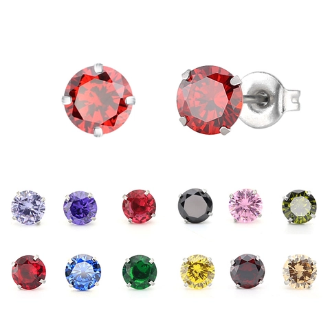 Boucles d'Oreilles Clous en Zirconium AAA 4mm Acier Inoxydable 316L Colorées Rondes Minimalistes Bijoux Quotidiens Cadeau