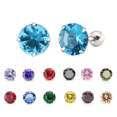 316L Roestvrij Staal Ronde Zirkoon Oorknopjes Voor Dames Heren Vier Klauwen Schroefsluiting Hypoallergeen Mode Sieraden