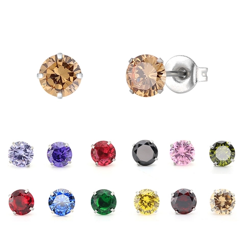 Boucles d'Oreilles Clous en Acier Inoxydable Avec Zircon Cubique Pour Femmes Hommes Coupe Ronde Bijoux Unisex Mode
