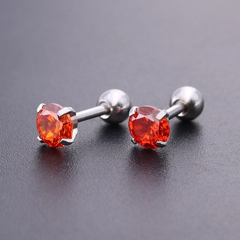 Pendientes de Botón de Acero Inoxidable con Circonita Cúbica AAA para Mujer Redondos con Engaste de Cuatro Garras Joyería de Piercing de Acero de Titanio