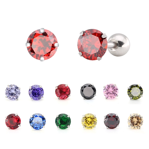 Edelstahl Runde Ohrstecker Mit Strass Vier Zacken Fassung Schraubverschluss Piercing Schmuck Für Damen Herren