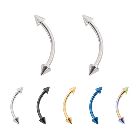 Punk Stainless Steel Curved Barbell Eyebrow Rings Spike Cone Ends Body Piercing Jewelry Gold Silver Black Blue Rainbow For Unisex
