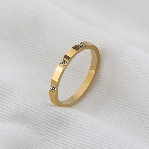 Bague Minimaliste en Acier Inoxydable 316L et Zircon pour Hommes Femmes Anneau Étroit 2mm Acier Titane Plaqué Or Argent Rose