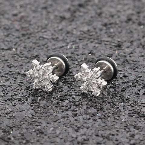 Boucles d'Oreilles Clous en Acier Inoxydable Flocon de Neige Fleur de Prunier pour Femmes Hommes Bijoux Floraux Ajourés Cadeau de Noël Or Argent Noir