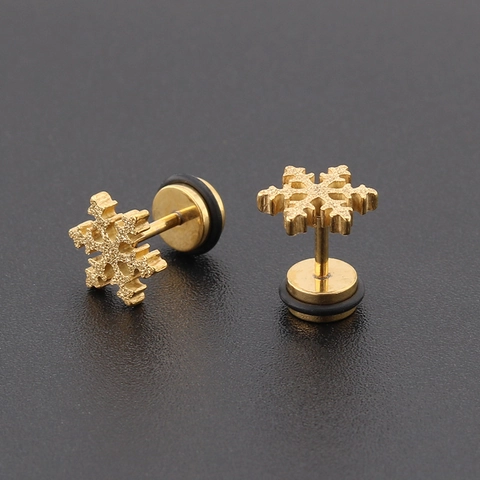 Boucles d'Oreilles Clous en Acier Inoxydable Flocon de Neige Fleur de Prunier pour Femmes Hommes Bijoux Floraux Ajourés Cadeau de Noël Or Argent Noir