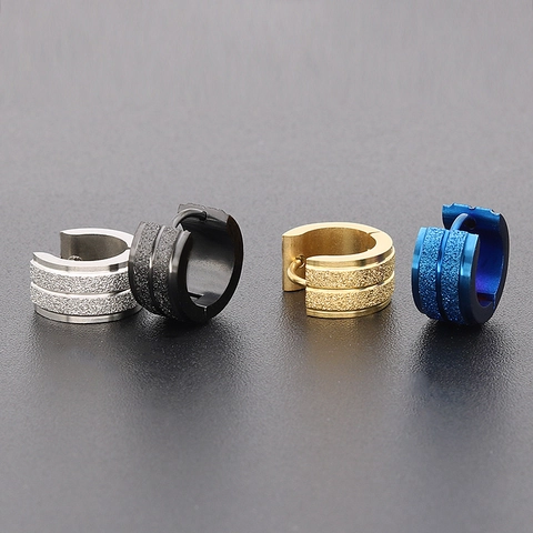 Pendientes de Aro Ancho Esmerilados de Acero Inoxidable para Hombre Mujer Minimalista Arenado Estilo Punk Geométrico Joyería