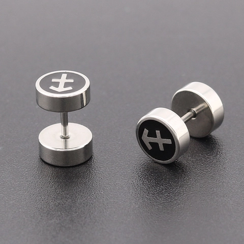 Pendientes de Botón con Signo del Zodíaco de Acero de Titanio Minimalistas Redondos de Esmalte Negro para Hombre Mujer