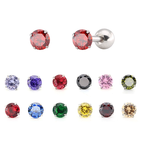 Pendientes de Botón Redondos Minimalistas de Acero Inoxidable y Circonia Mujer Acero Titanio Rosca Bola Pequeña Joyería