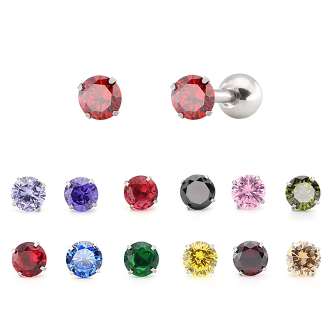 Pendientes de Botón de Acero de Titanio con Circonia Multicolor Acero Inoxidable Piercing de Oreja Minimalista Joyería Unisex