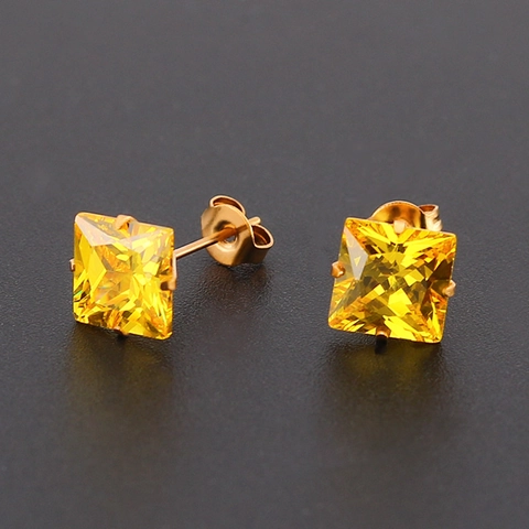 Boucles d'oreilles Clous en Acier Titane avec Zircone Carrée Sertissage à Quatre Griffes Boucles d'oreilles Pierres Colorées pour Femmes Hommes Bijoux Minimalistes