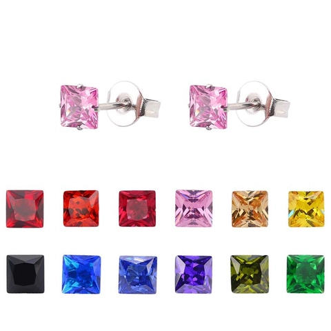 Boucles d'Oreilles Clous en Zirconia Carré en Acier Inoxydable pour Femmes Coloré 3mm Incrusté Simple Bijoux de Mode