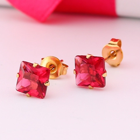 Boucles d'Oreilles Clous en Acier Inoxydable Zirconia Taille Princesse Carrée Sertissage à Quatre Griffes Bijoux Femmes