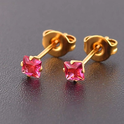 Boucles d'Oreilles Clous en Zirconia Carré en Acier Inoxydable pour Femmes Coloré 3mm Incrusté Simple Bijoux de Mode