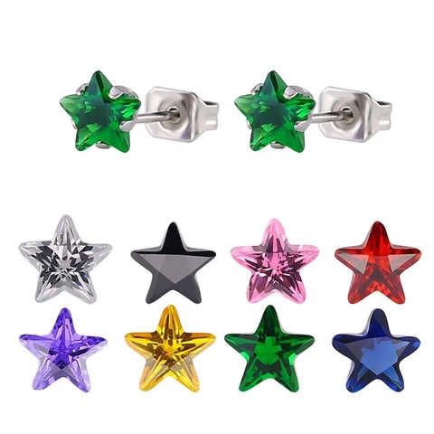 Boucles d'Oreilles Clous en Acier Titane Étoile Zirconia pour Hommes Femmes Géométrique Forme d'Étoile Bijoux de Mode Cadeau