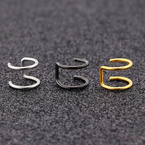 Boucles d'oreilles Ear Cuffs Minimalistes en Acier Inoxydable Double Anneau Sans Perçage Forme U Bijoux de Mode Unisexe