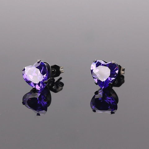 Minimalist Heart Zirconia Stud Earrings AAA Colorful Heart Cut Zircon Titanium Steel Earrings For Women Fashion Jewelry