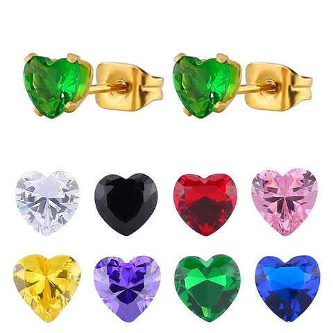 Minimalistische Titaanstaal Hartvormige Zirkonia Oorknopjes Gekleurde Kristal Kraakbeen Piercing Sieraden Voor Vrouwen