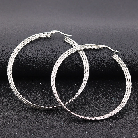 Large Titanium Steel Hoop Earrings For Women Twisted Woven Textured Geometric Minimalist Statement Gold Silver Black Earrings