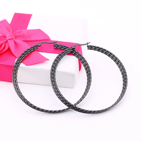 Large Titanium Steel Hoop Earrings For Women Twisted Woven Textured Geometric Minimalist Statement Gold Silver Black Earrings