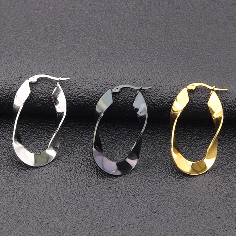 Boucles d'Oreilles Créoles Torsadées Avec Tige en Argent Sterling 925 Acier Inoxydable Design Spirale Plate Bijoux Punk Unisexe