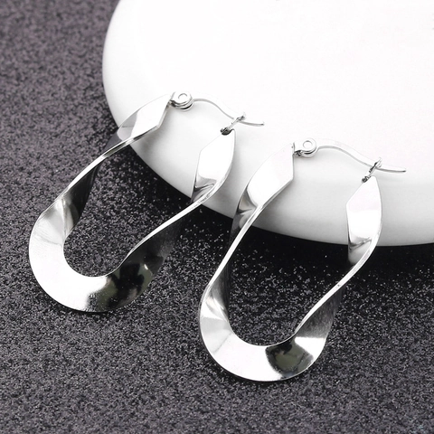 Boucles d'Oreilles Créoles Torsadées Avec Tige en Argent Sterling 925 Acier Inoxydable Design Spirale Plate Bijoux Punk Unisexe