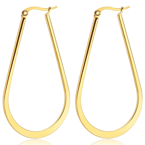Grandes Boucles d'Oreilles Créoles en Acier Inoxydable pour Femmes Forme de Goutte Géométrique Poli Miroir Bijoux de Mode
