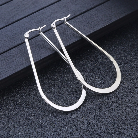 Grandes Boucles d'Oreilles Créoles en Acier Inoxydable pour Femmes Forme de Goutte Géométrique Poli Miroir Bijoux de Mode