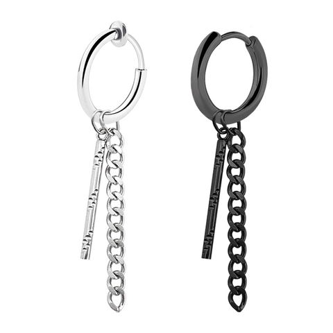 Pendientes de Aro de Acero Inoxidable Punk Con Pendentif de Cadena y Barra Hip Hop Pendientes Largos Colgantes para Hombres Mujeres Joyería de Estilo Urbano