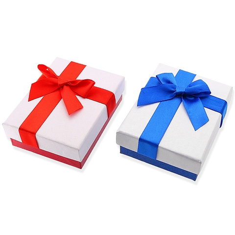 Elegant Cardboard Jewelry Gift Box With Satin Ribbon Bow Square Rectangular Display Case For Rings Earrings Necklaces