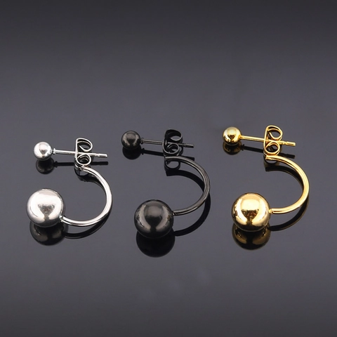 Pendientes de Botón de Doble Bola de Acero Inoxidable de Titanio para Mujeres Hombres Diseño Geométrico en Forma de C Joyería