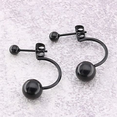 Pendientes de Botón de Doble Bola de Acero Inoxidable de Titanio para Mujeres Hombres Diseño Geométrico en Forma de C Joyería