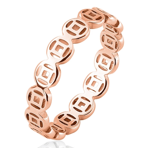 Vintage Stainless Steel Hollowed Out Ancient Chinese Coin Ring Lucky Fortune Band Jewelry For Men Women Rose Gold Silver