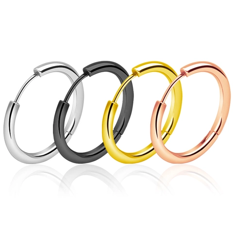 Boucles d'Oreilles Anneaux Minimalistes en Acier Inoxydable pour Hommes Femmes Cercle Géométrique Or Argent Noir Bijoux de Mode