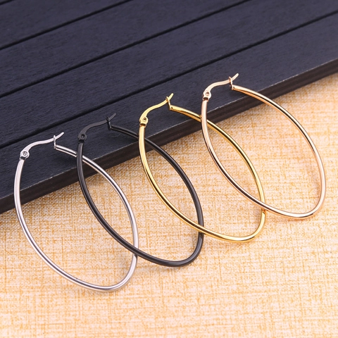 Oval Hoop Earrings For Women Men Minimalist Stainless Steel Titanium Steel Earrings Gold Silver Black Oversized Jewelry