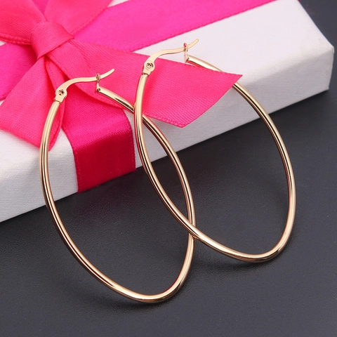 Oval Hoop Earrings For Women Men Minimalist Stainless Steel Titanium Steel Earrings Gold Silver Black Oversized Jewelry
