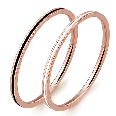 Minimalist Rose Gold Stainless Steel Ring For Women Thin Enamel Line Black White Band Stacking Jewelry Finger Ring