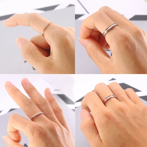Minimalist Rose Gold Stainless Steel Ring For Women Thin Enamel Line Black White Band Stacking Jewelry Finger Ring