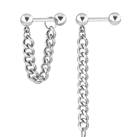 Punk Titanium Steel Ball Chain Barbell Stud Earrings Industrial Hip Hop Curb Chain Piercing Jewelry For Men Women Daily Accessory