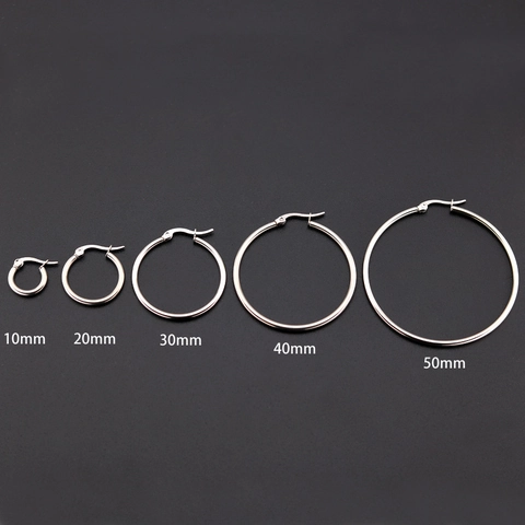 Boucles d'Oreilles Créoles Rondes Surdimensionnées en Acier Inoxydable Hommes Femmes Bijoux de Mode Argent Poli Miroir