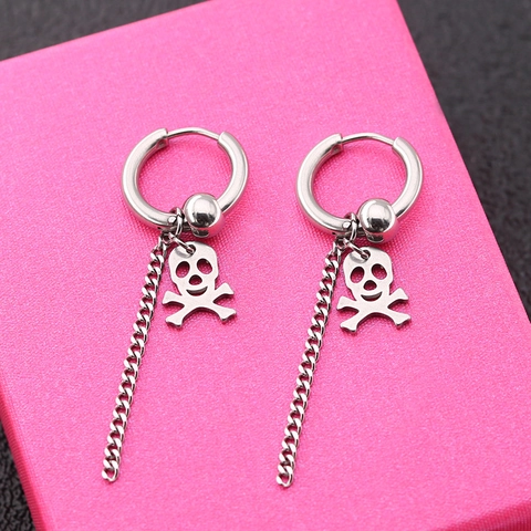 Pendientes de Aro Punk de Acero Inoxidable Con Cruz Estrella Calavera Colgante Cadena Pendientes Para Hombre Mujer