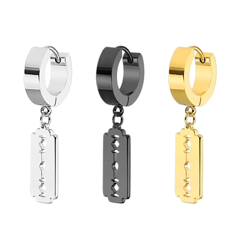 Stainless Steel Hoop Earrings For Men Women Punk Lightning Cross Razor Blade Padlock Feather Triangle Geometric Drop Earrings