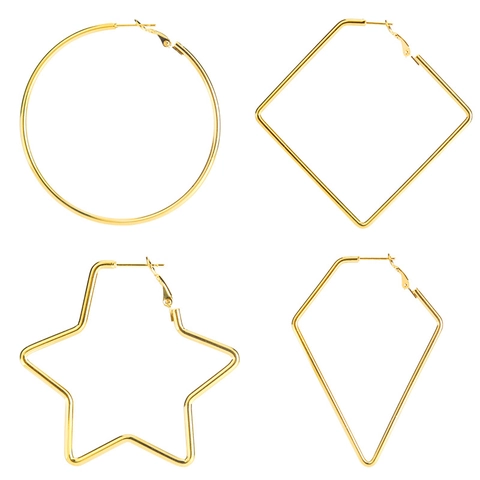 Edelstahl Große Geometrische Creolen Für Damen Minimalistische Hohle Herz Quadratische Rauten Ohrringe Modeschmuck