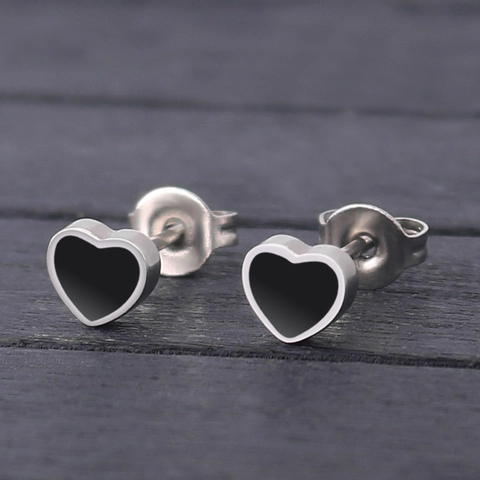 Minimalist Titanium Steel Stud Earrings Geometric Clover Heart Triangle Hexagon Enamel Dripping Oil Jewelry For Men Women
