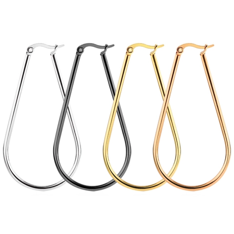 Boucles d'oreilles Créoles en Acier Inoxydable Minimalistes pour Femmes Mode Géométrique Larme Créoles Bijoux de Nuit