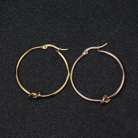 Korean Style Simple Knot Titanium Steel Hoop Earrings For Women Minimalist Geometric Round Mirror Polished Ear Buckle Fashion Jewelry