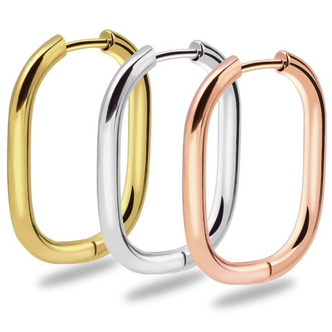 Minimalistisch Edelstahl Hoop Ohrringe Geometrisch Oval Huggie Ohrringe Poliert Gold Silber Unisex Mode Schmuck Zubehör