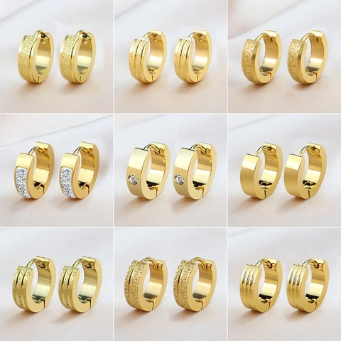 Pendientes de Aro Huggie Minimalistas de Acero Inoxidable Chapado en Oro Plata Esmerilado con Circonita Joyería